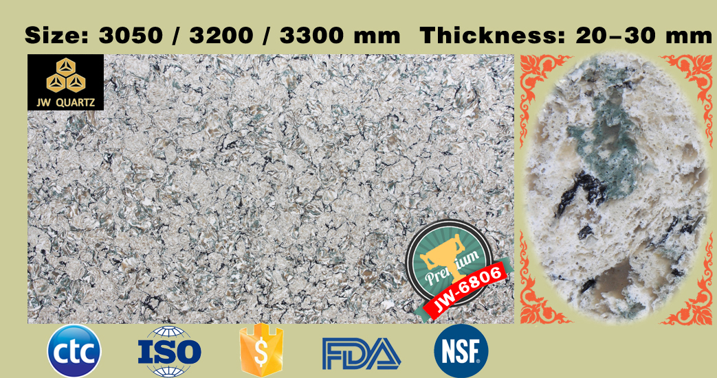 JW6806 ChildhoodGreen color mixed Artificial Quartz Stone Slab for Countertop