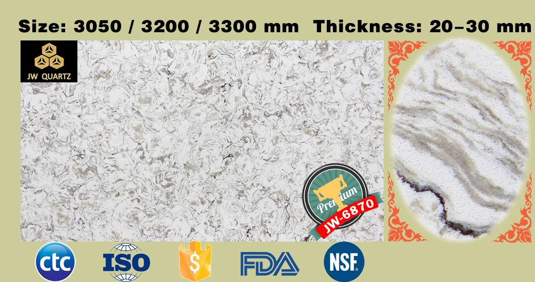 JW6870 EigerGraceful White Artificial Quartz Stone Slab