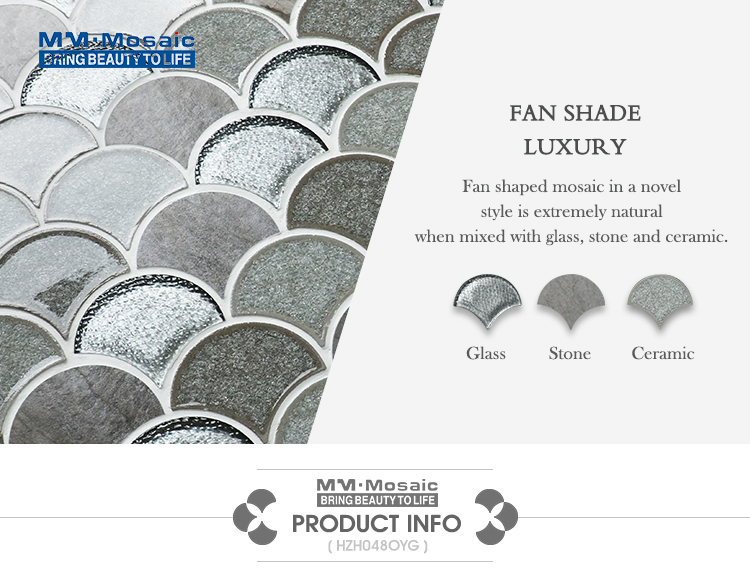 Fan shaped handmade cracked ceramic mixed glass living room mosaic tile wall