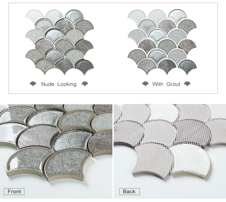 Fan shaped handmade cracked ceramic mixed glass living room mosaic tile wall