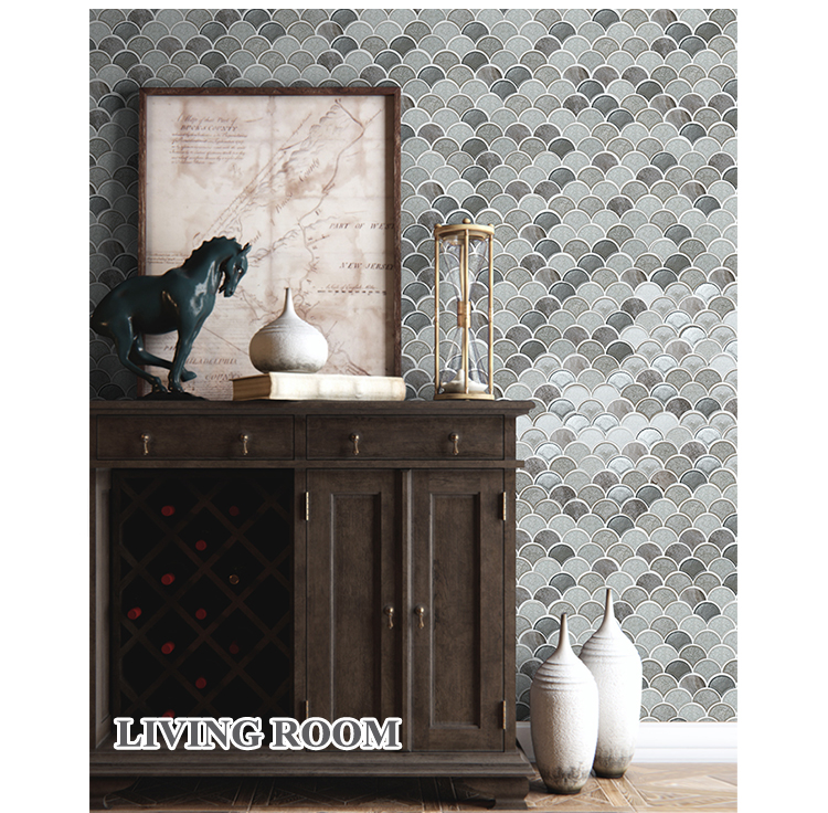 Fan shaped handmade cracked ceramic mixed glass living room mosaic tile wall