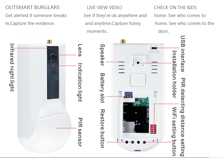 Security Wireless Camera alarm System with PIR Sensor