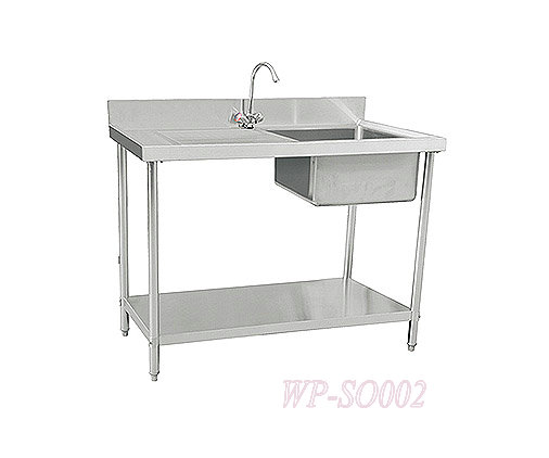 Stainless Steel Single Sink with LeftRight Grooved Board and Under Shelf