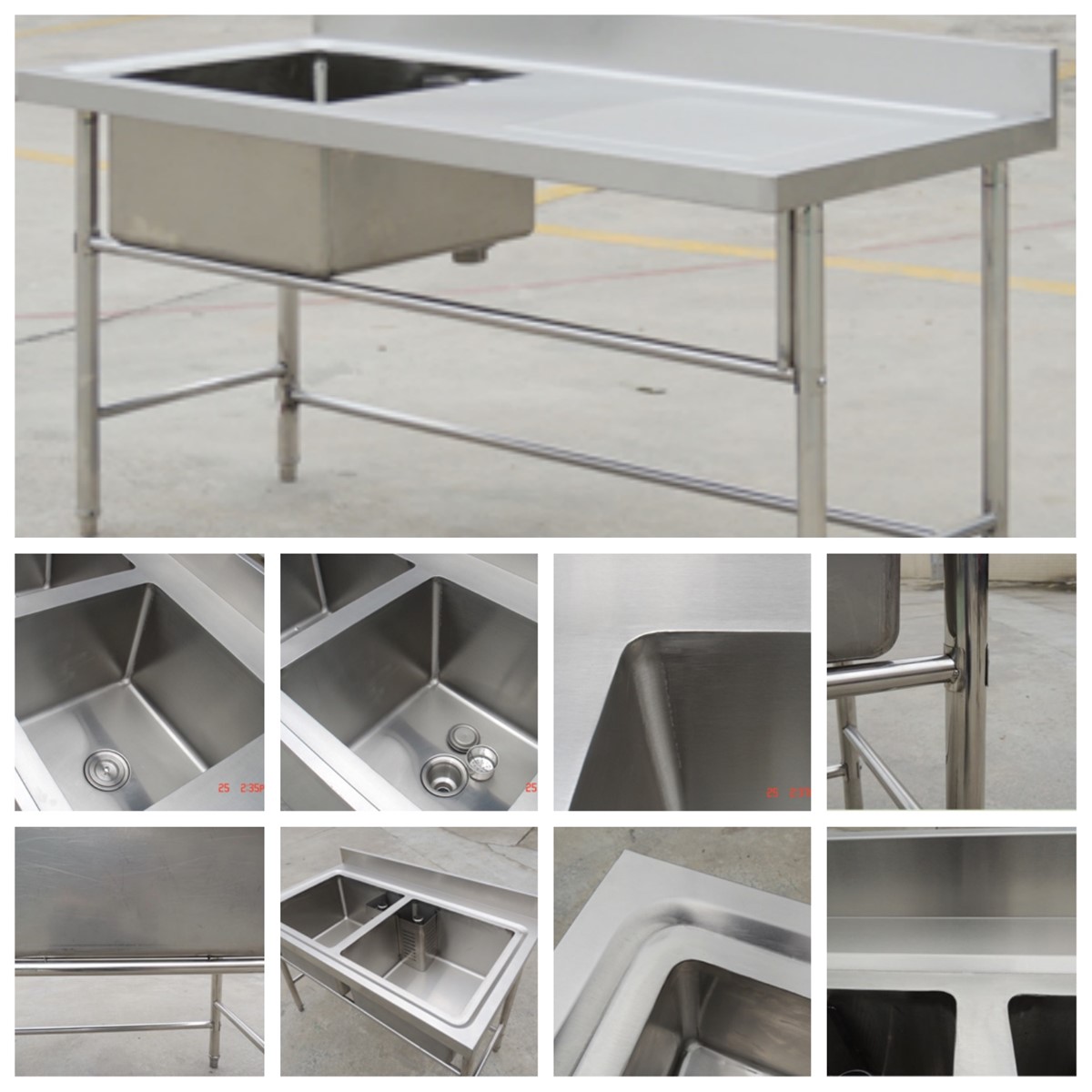 Stainless Steel Single Sink with LeftRight Grooved Board and Under Shelf