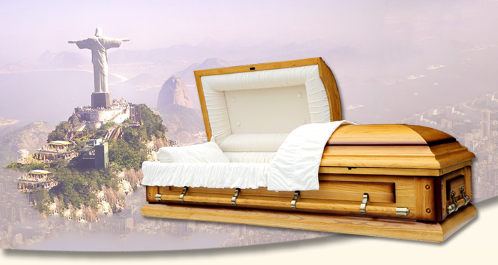 Wholesale US style Chinese wooden casket with bed wood coffin