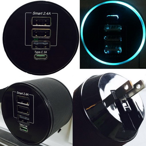 Portable USB Charger 51W 3 Smart port 1 TypeC Wall Charger