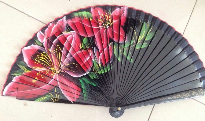 hand painted Spanish wood fan for events