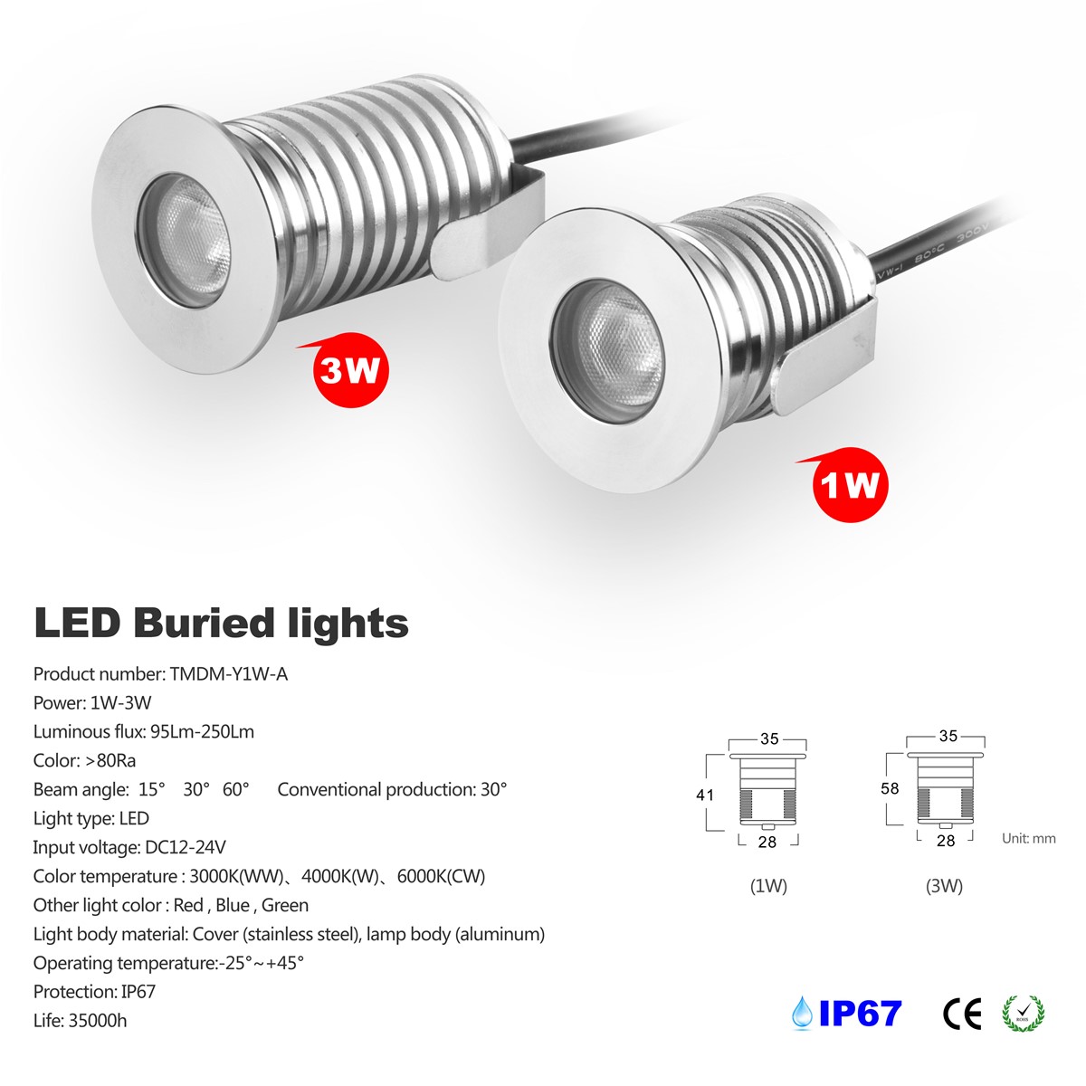 Mini 3W LED Buried light Cree LED waterproof underground light