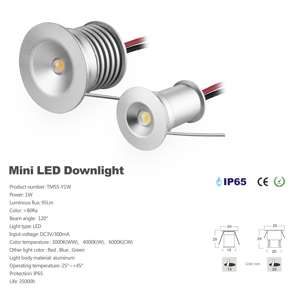 Mini 1W Epistar LED DC12V Spotlight downlight showcase lighting