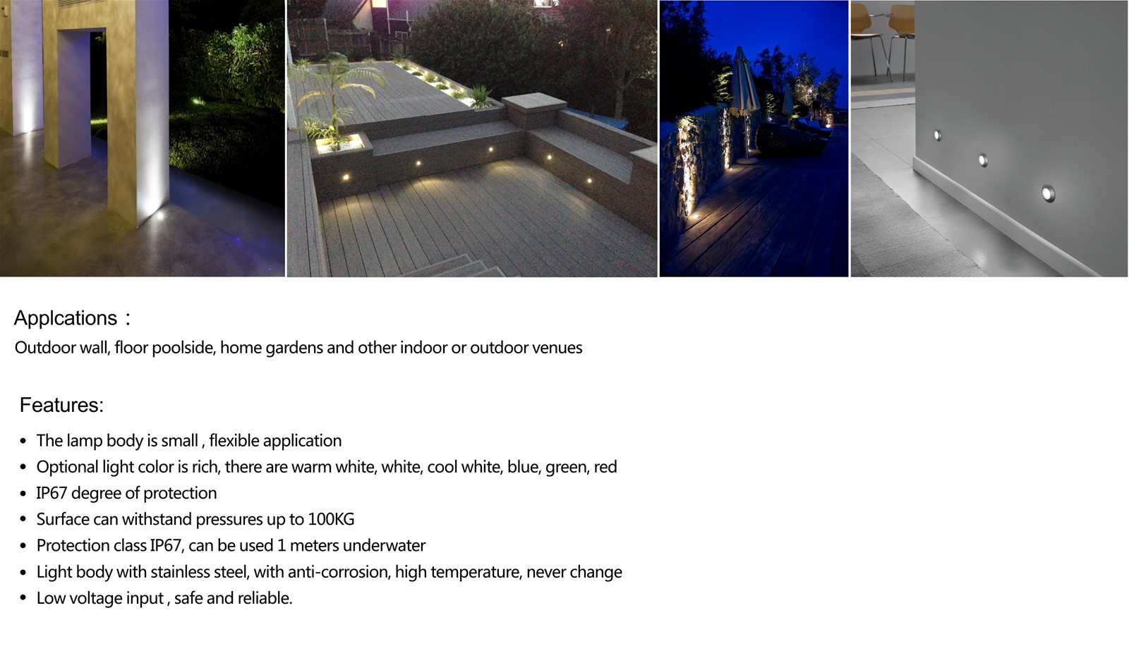 Mini Epistar 1W LED Footlight DC12V Waterproof IP67 5 years warranty
