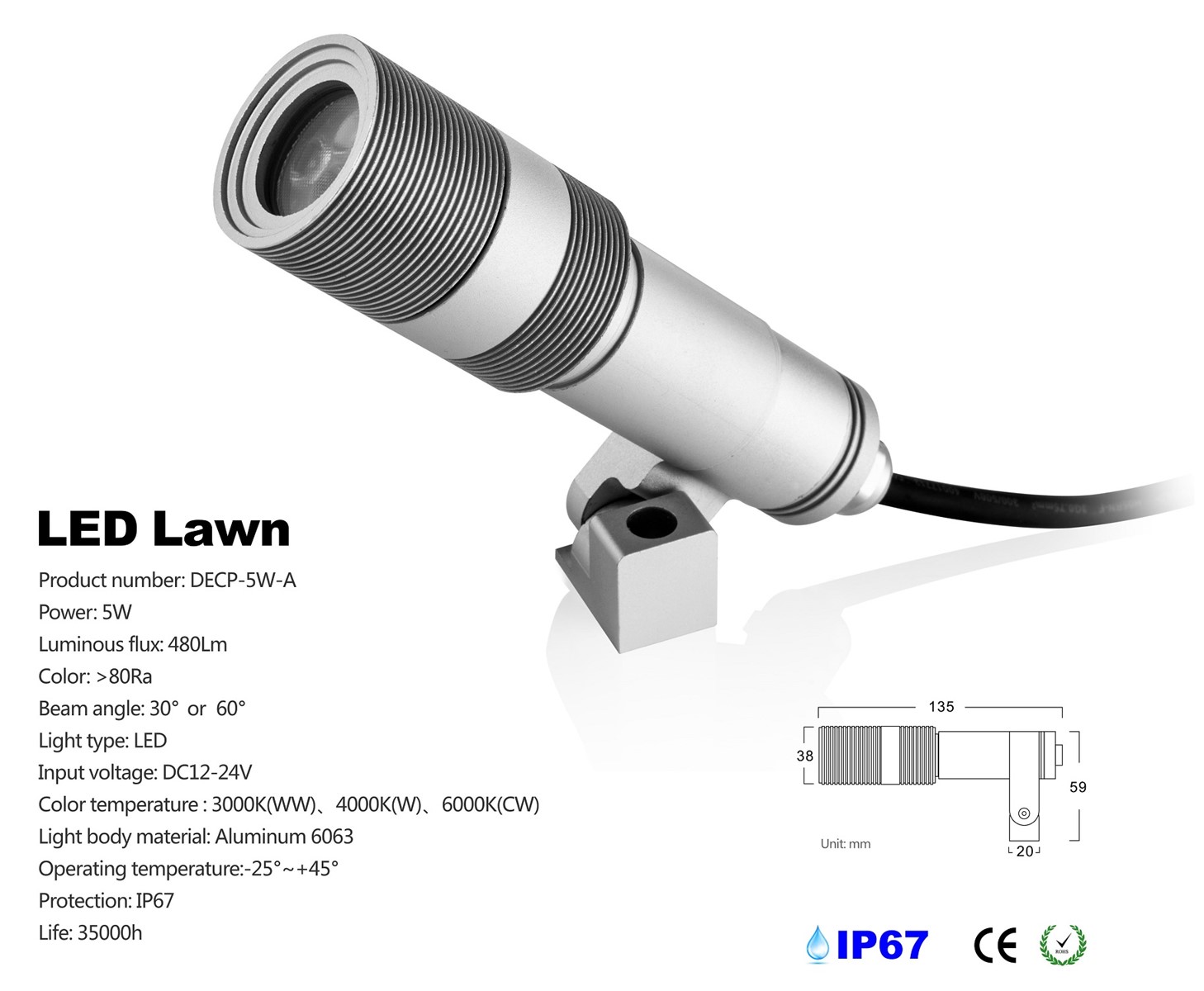 Mini 5W CREEXBD LED Lawn lamp DC1224V Waterproof IP67 garden lighting