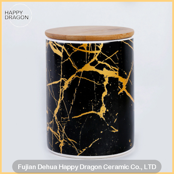 Gold Marble Effect Ceramic Candle Canister