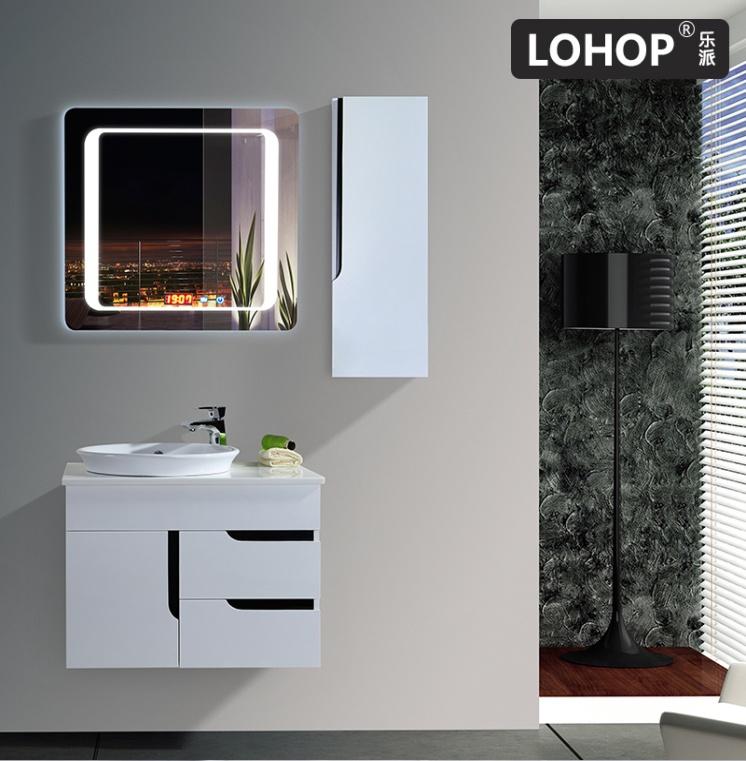 New style PVC bathroom cabinets invisible handle and bluetooth music player countertop