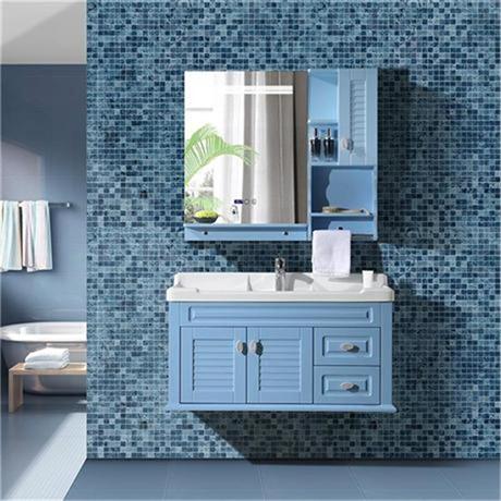 New style PVC bathroom cabinets pastoral style with intelligent mist removing mirror countertop