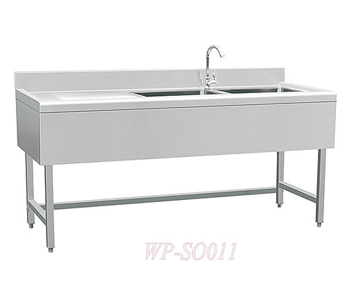Stainless Steel Double Sinks with Left Grooved Board and Under Shelf