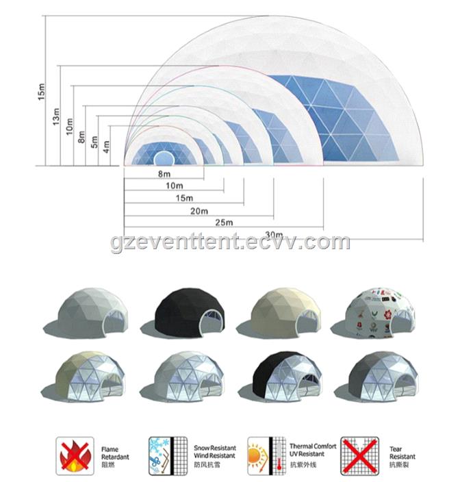 Luxury geodesic dome tents steel structure dome tent with clear pvc fabric