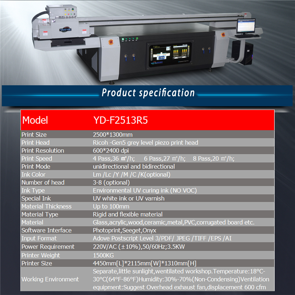 Yotta uv digital inkjet flatbed printer YDF2513R5