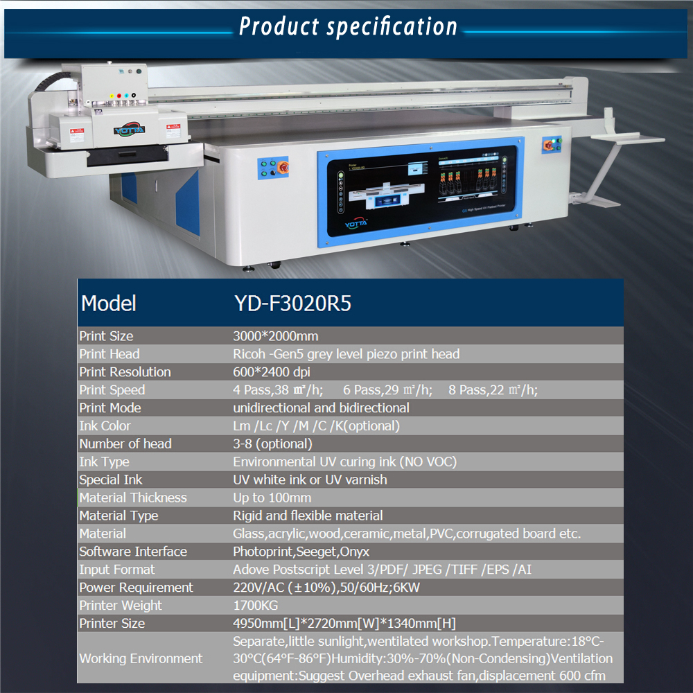 Yotta uv digital inkjet flatbed printer YDF3020R5