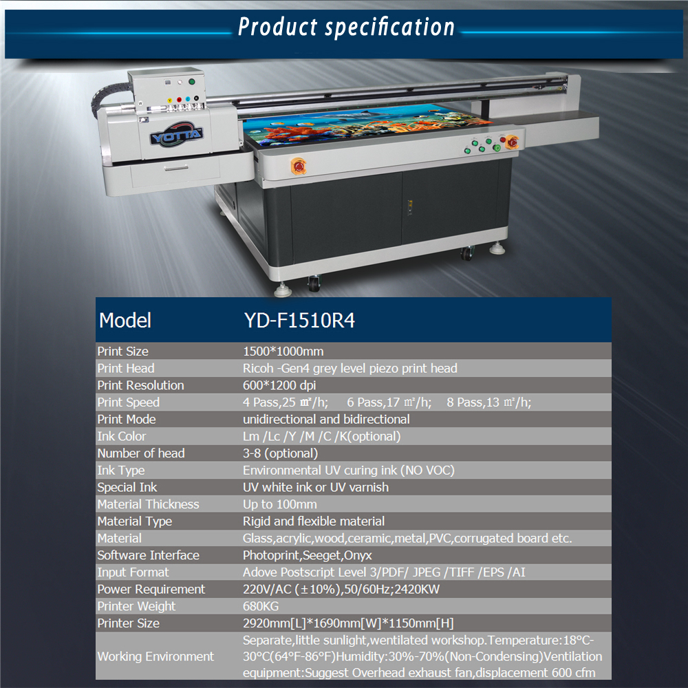 Yotta uv digital inkjet flatbed printer YDF1510R4