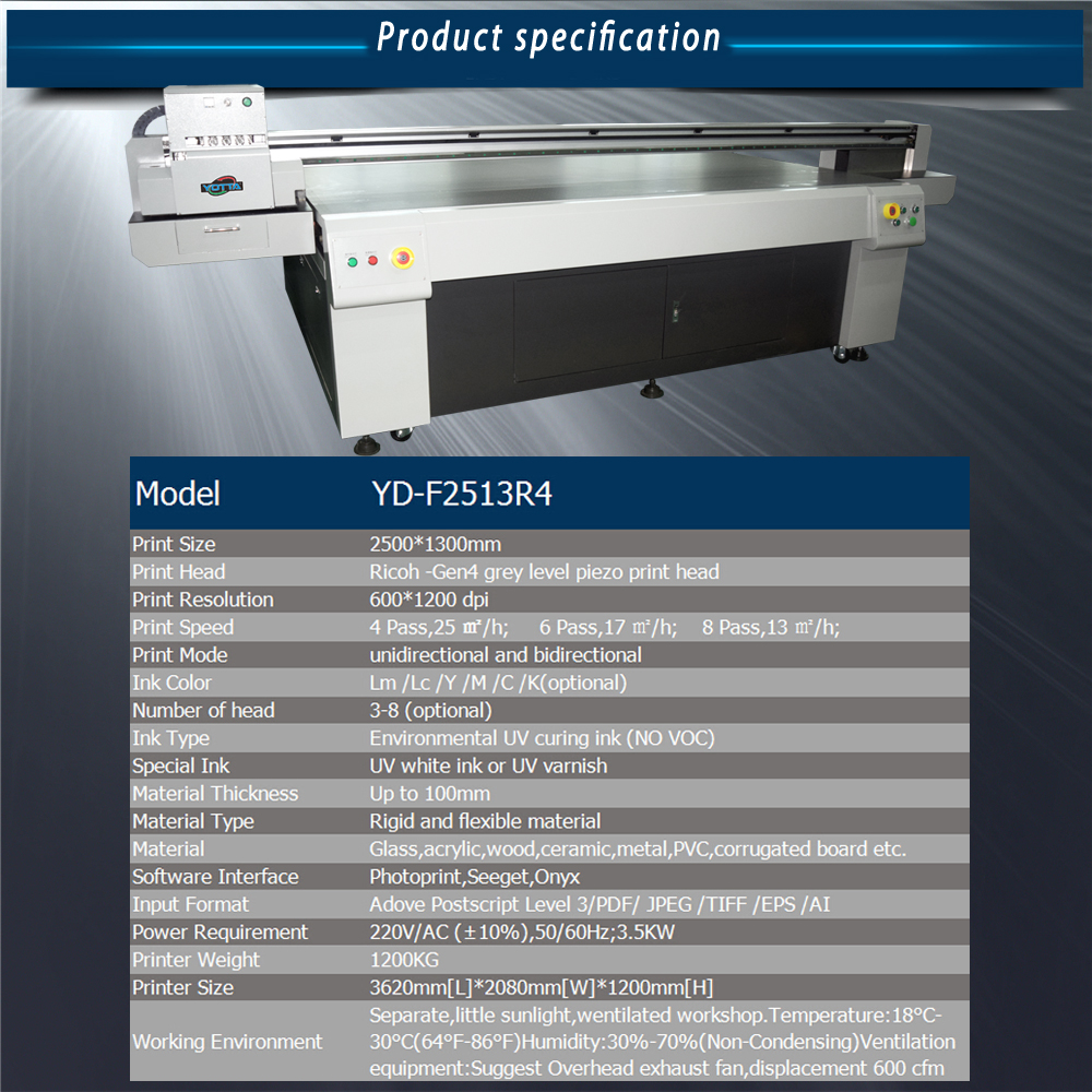 Yotta uv digital inkjet flatbed printer YDF2513R4