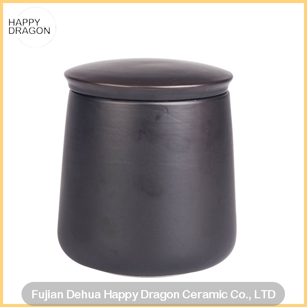 Black Ceramic Candle Container With Flat Lid