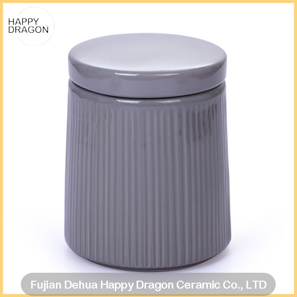 Dark Grey Ceramic candle jar with line groove