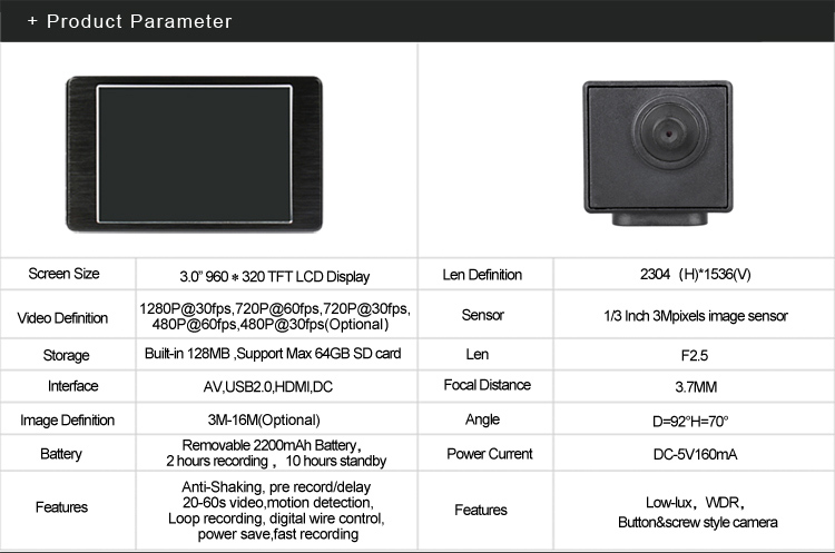 VD8000II501HD 3 inches digital electronic finger touch screen mini Invisible wearable police camera