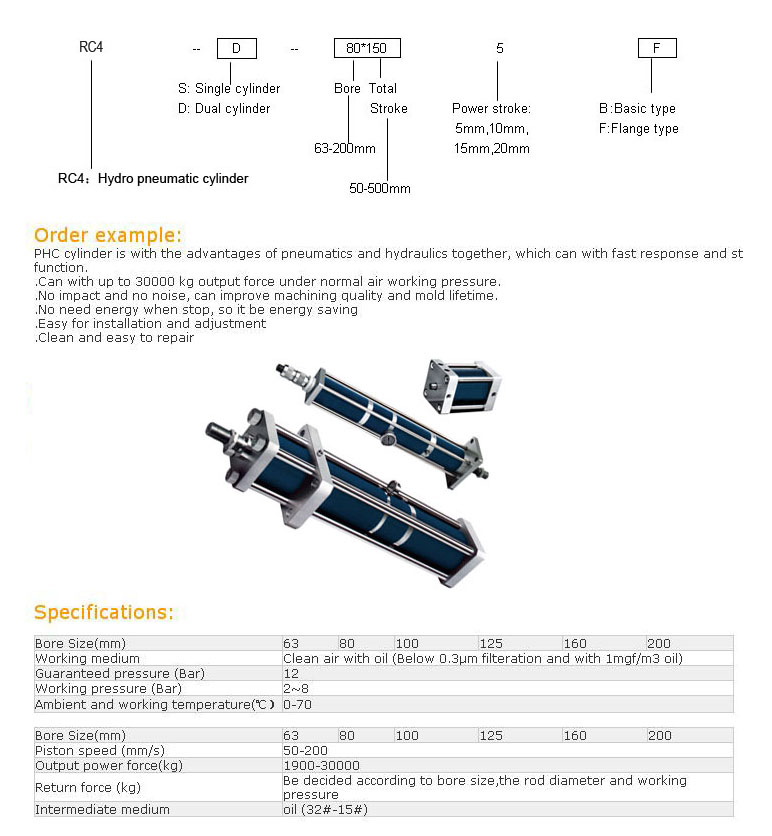 RC4 hydro pneumatic cylinder compact pneumatic actuator air cyinder