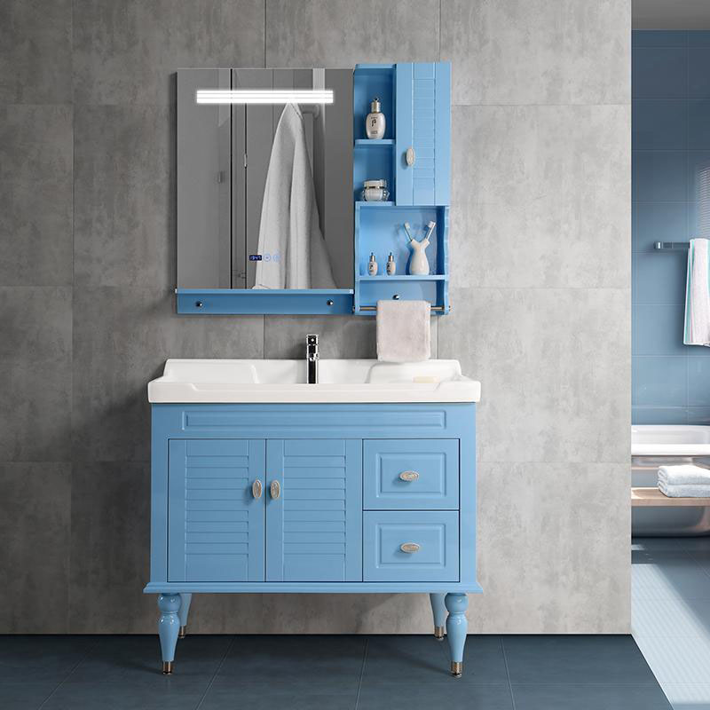 New Style PVC Bathroom Cabinets Pastoral Style with Intelligent Mist Removing Mirror Countertop