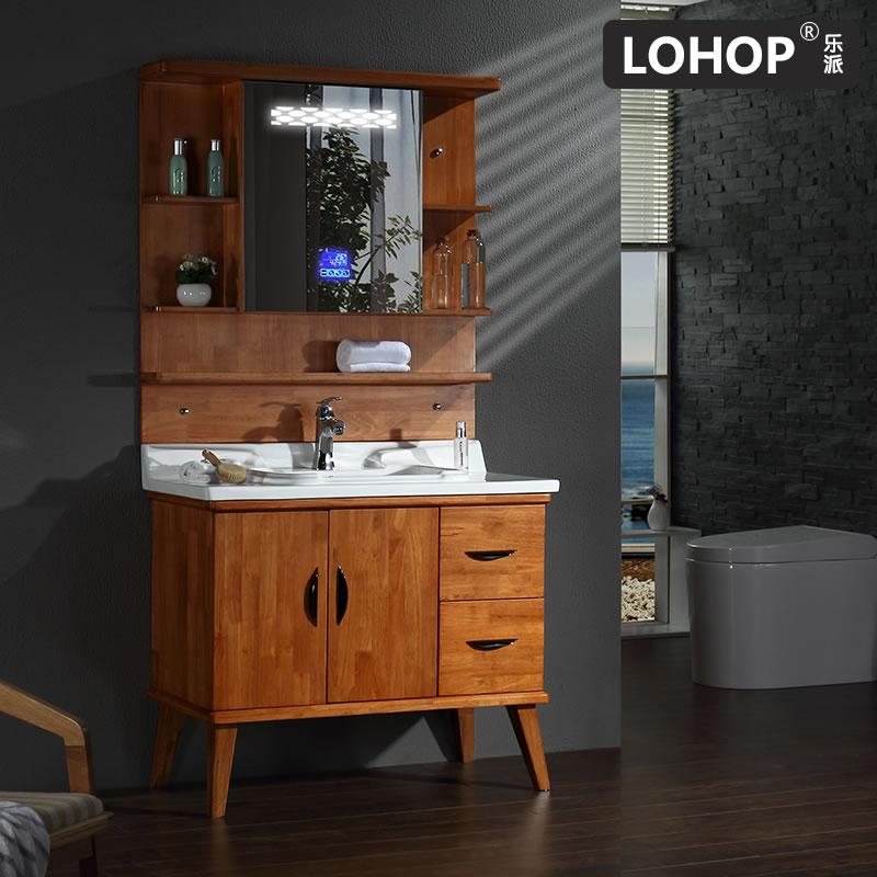 Environmemtal protection new style oak bathroom cabinet with bluetooth music player and hydraulic buffer hinge