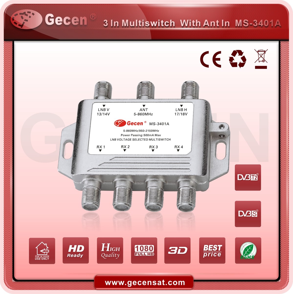 GECEN 3 in 4 Satellite Multiswitch MS3401A