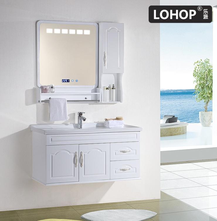 New style PVC bathroom cabinets European style with intelligent mist removing mirror countertop