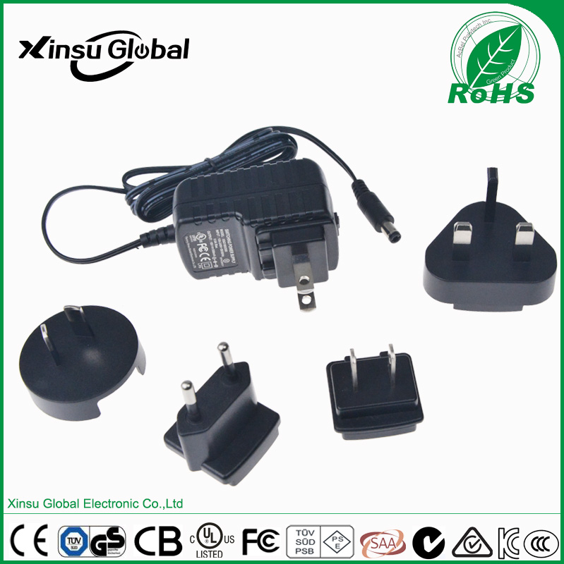 DOE Level VI certified ac to dc 18v 05a interchangeable plug power adapter