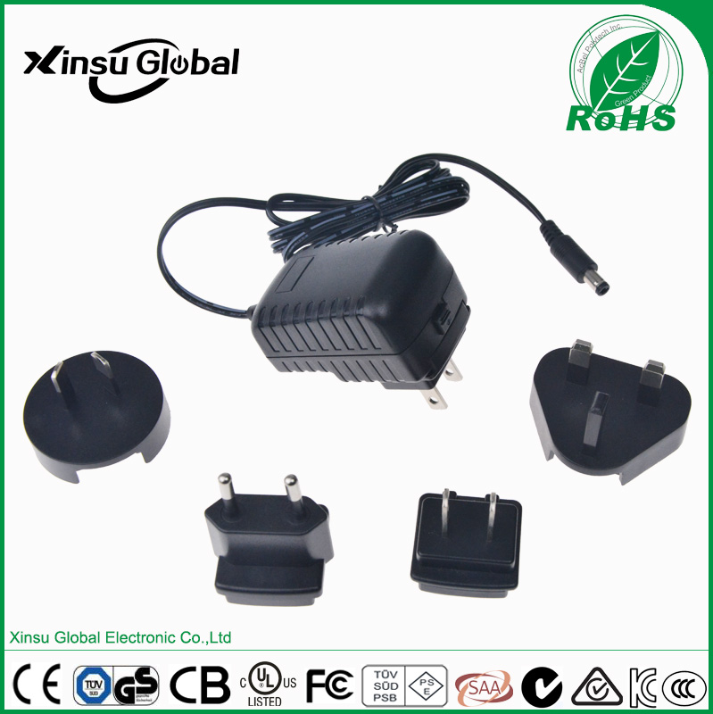 DOE Level VI certified ac to dc 18v 05a interchangeable plug power adapter
