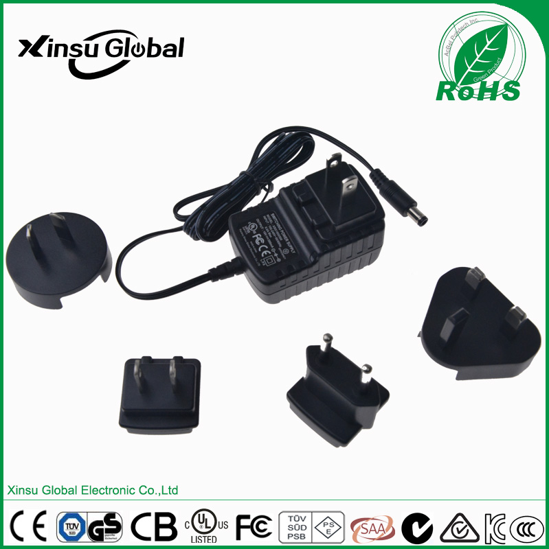 DOE Level VI certified ac to dc 18v 05a interchangeable plug power adapter