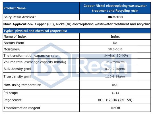 Brc100 Copper and metal removal chelate ion exchange resin water