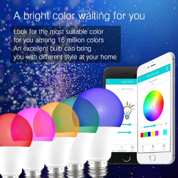 WiFi Smart LED Light BulbSmartphone Controlled Dimmable Multicolored Color Changing LED Lights