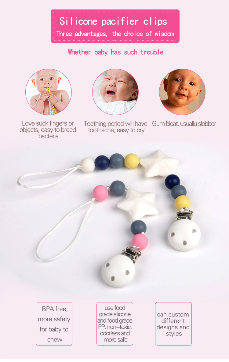 Factory cheaper baby teether silicone pacifier clip chain