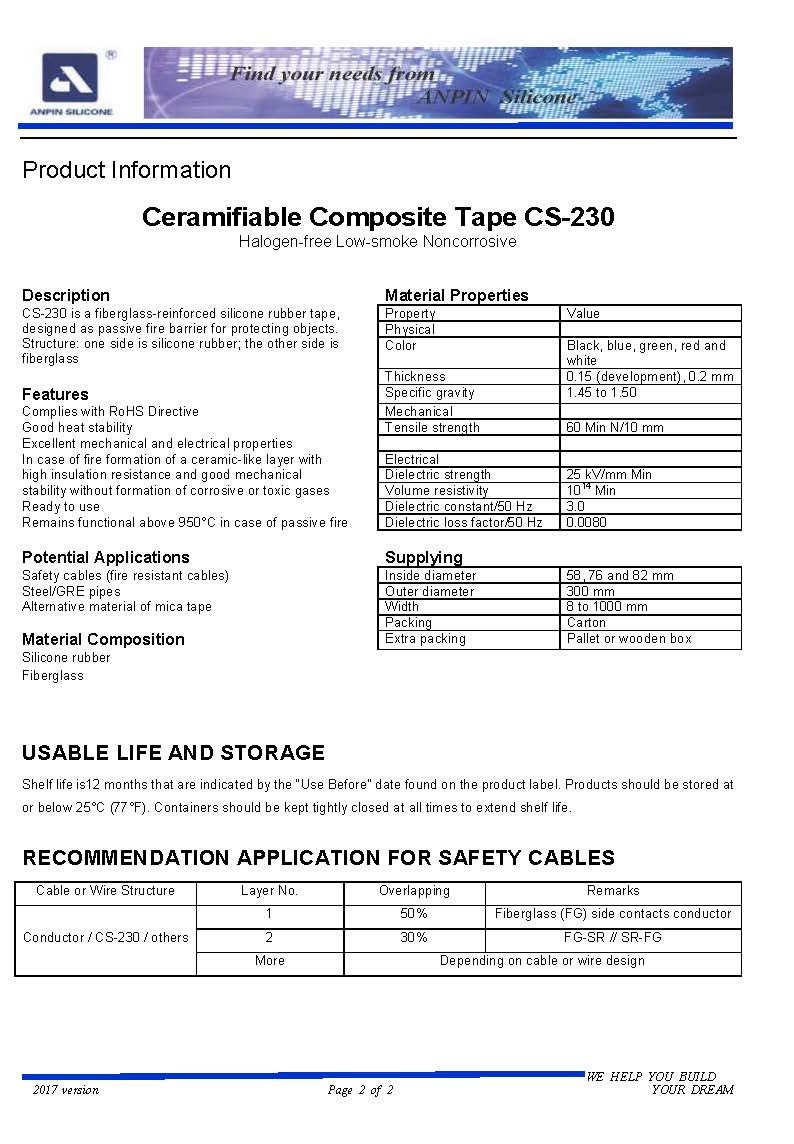 Ceramifiable Silicone Rubber Composite Tape for Fire Resistant Electrical Cable