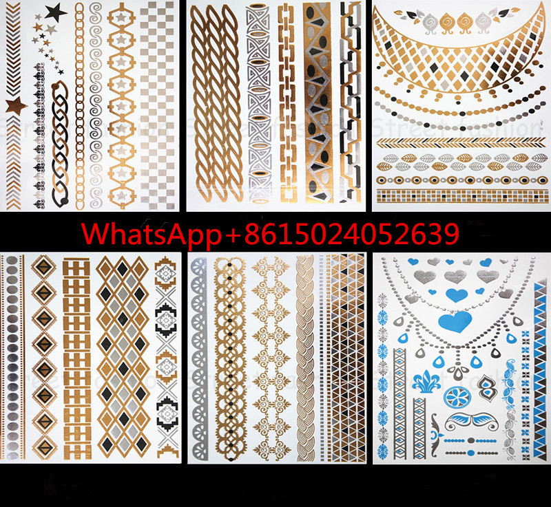 Long Lasting Fashion Gold Tone Metallic Feather Pattern Water Transfer Temporary Tattoos Sexy Body Art Stickers