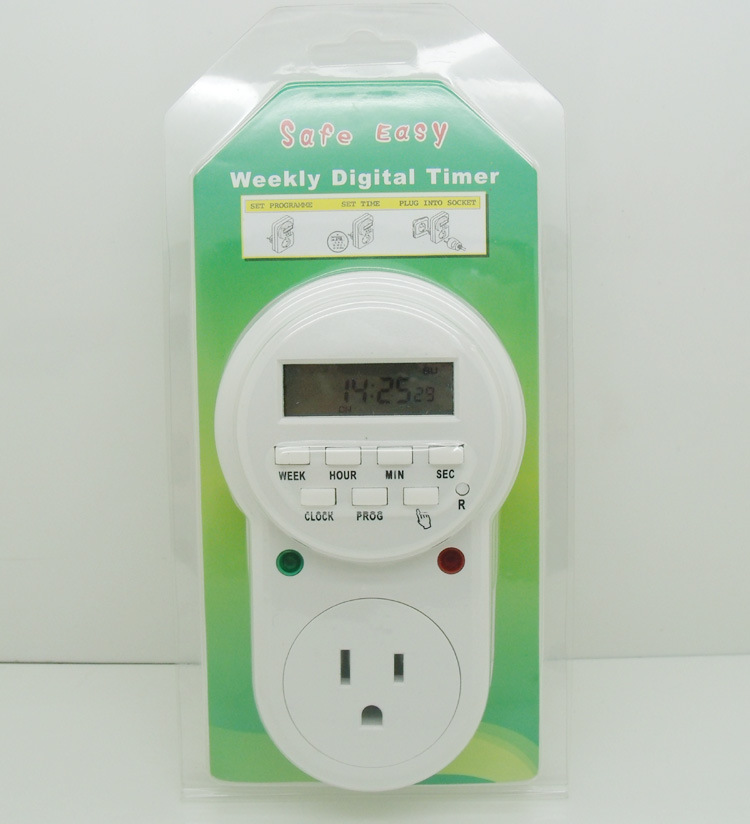 15A 125V Programmable Weekly Digital Timer Energy Saving USA Grounded Plugin Timer Socket