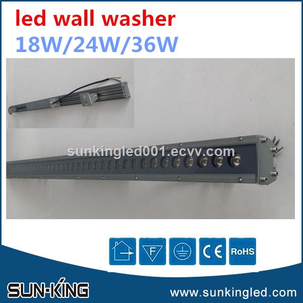 SUNKING outer wall linear projector ip65 DMX512 control or auto changing color 24W RGB LED wall washer light