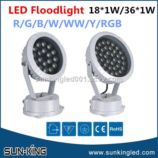 Round white blue RGB changeable 110V 220V hotel outdoor led projector flood light 18W