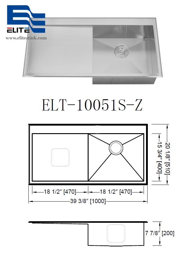 Stainless Steel Sink 1000mm with drainboard single bowl