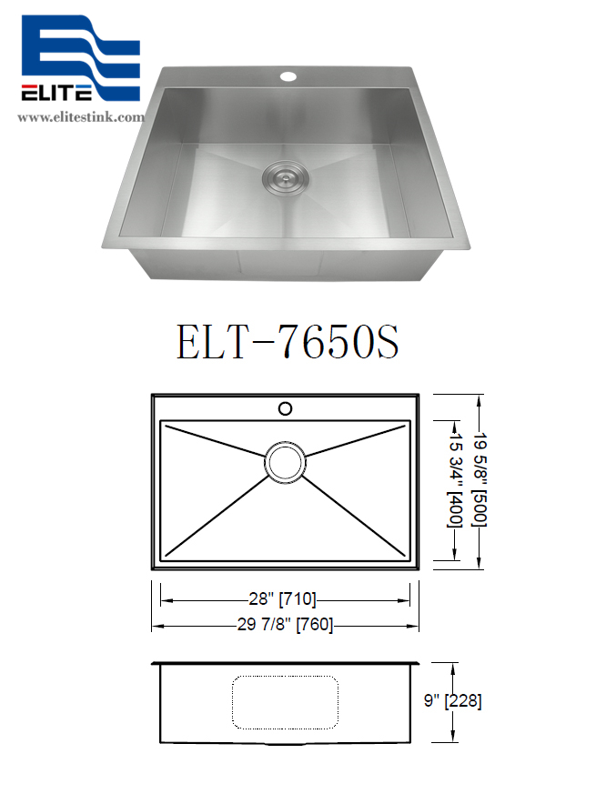 Stainless Steel Sink 16 gauge top mount 1 bowl
