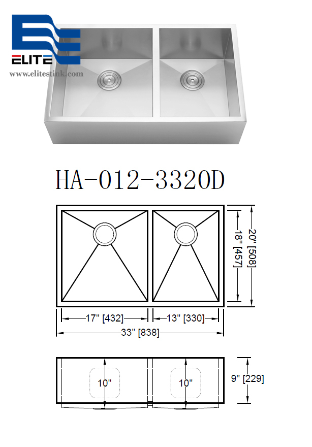 Handmade Square Flat Apron Stainless Steel Sink 7030 Double Bowl