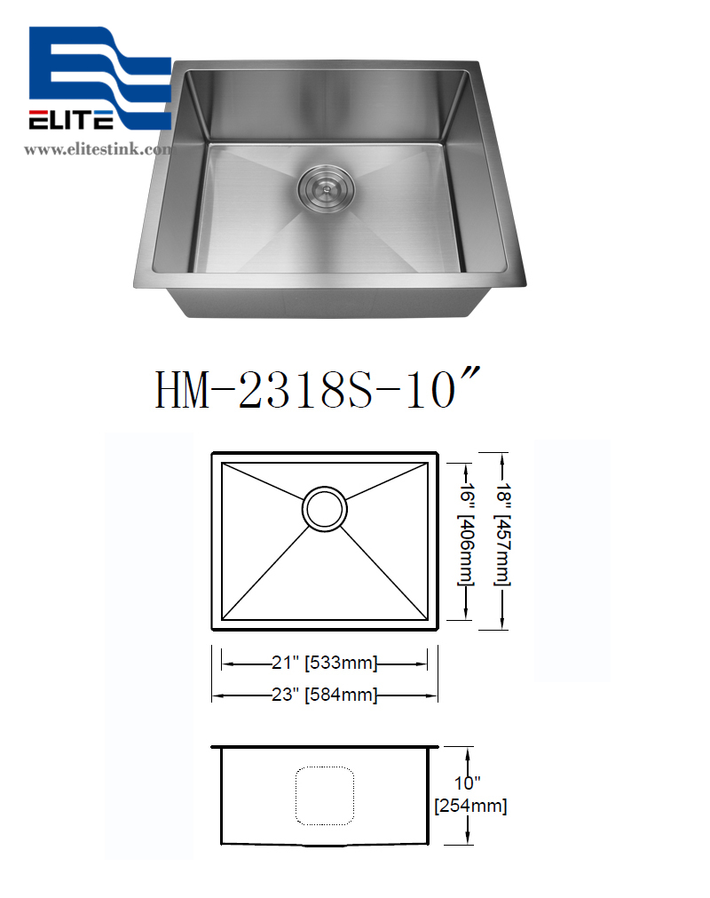 China 304 Stainless Steel Undermount Sink Single Bowl