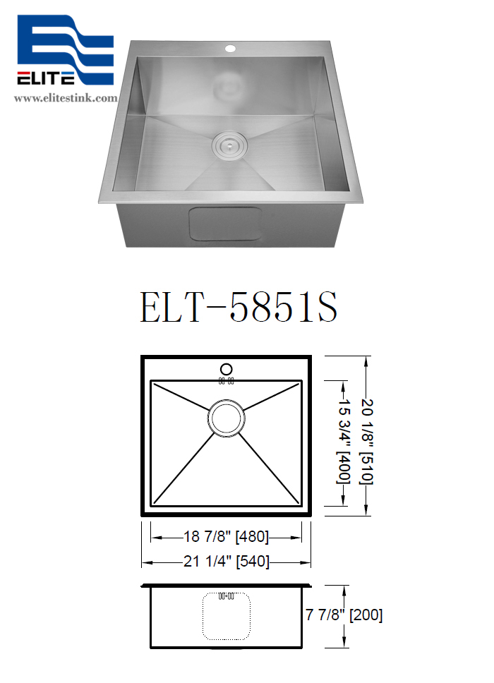 Drop in Stainless Steel Sink with faucet hole