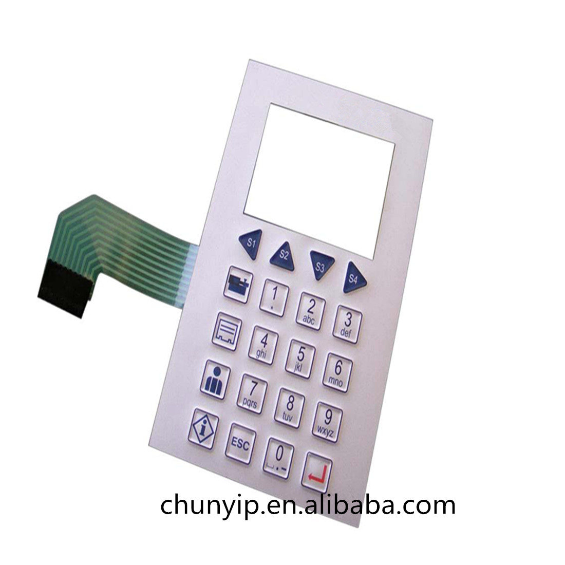 54 push buttons china membrane switch with transparent window