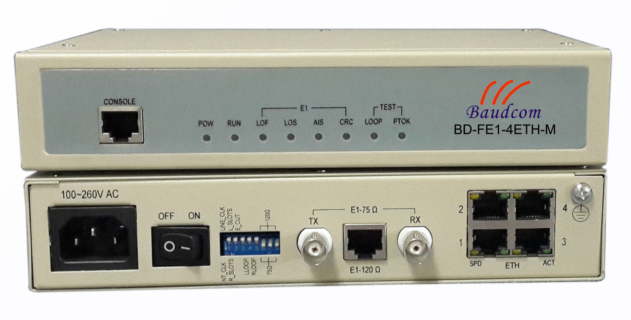 E1 to 410100BaseT Ethernet converter with Local management